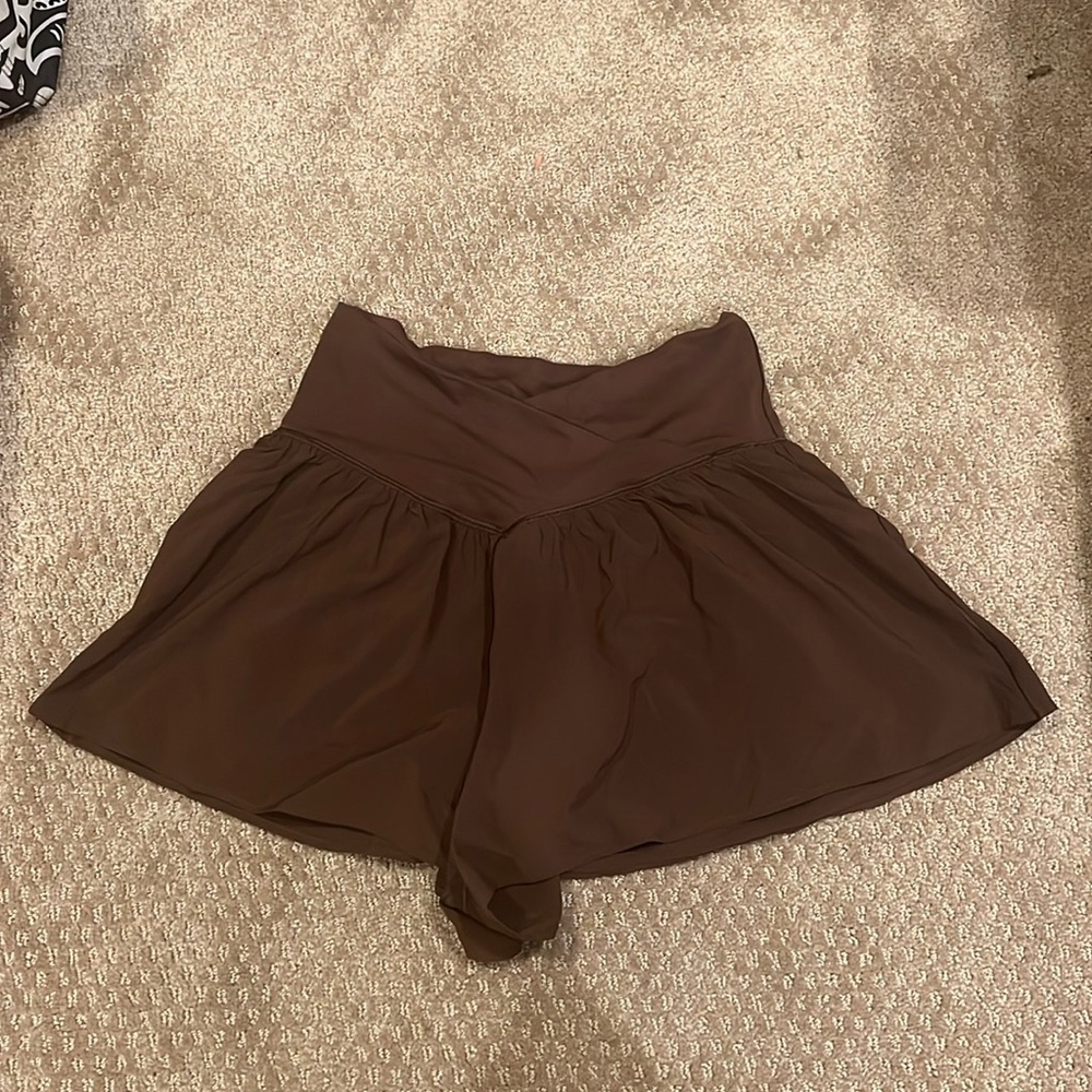 Brown Aerie Crossover Flowy Shorts